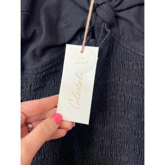 NWT Cleobella Camryn Sweetheart Smocked Charcoal Black Balloon Mini Dress - Picture 5 of 9